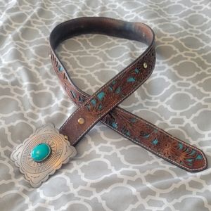 Leather Tooled Blet with Turquoise color